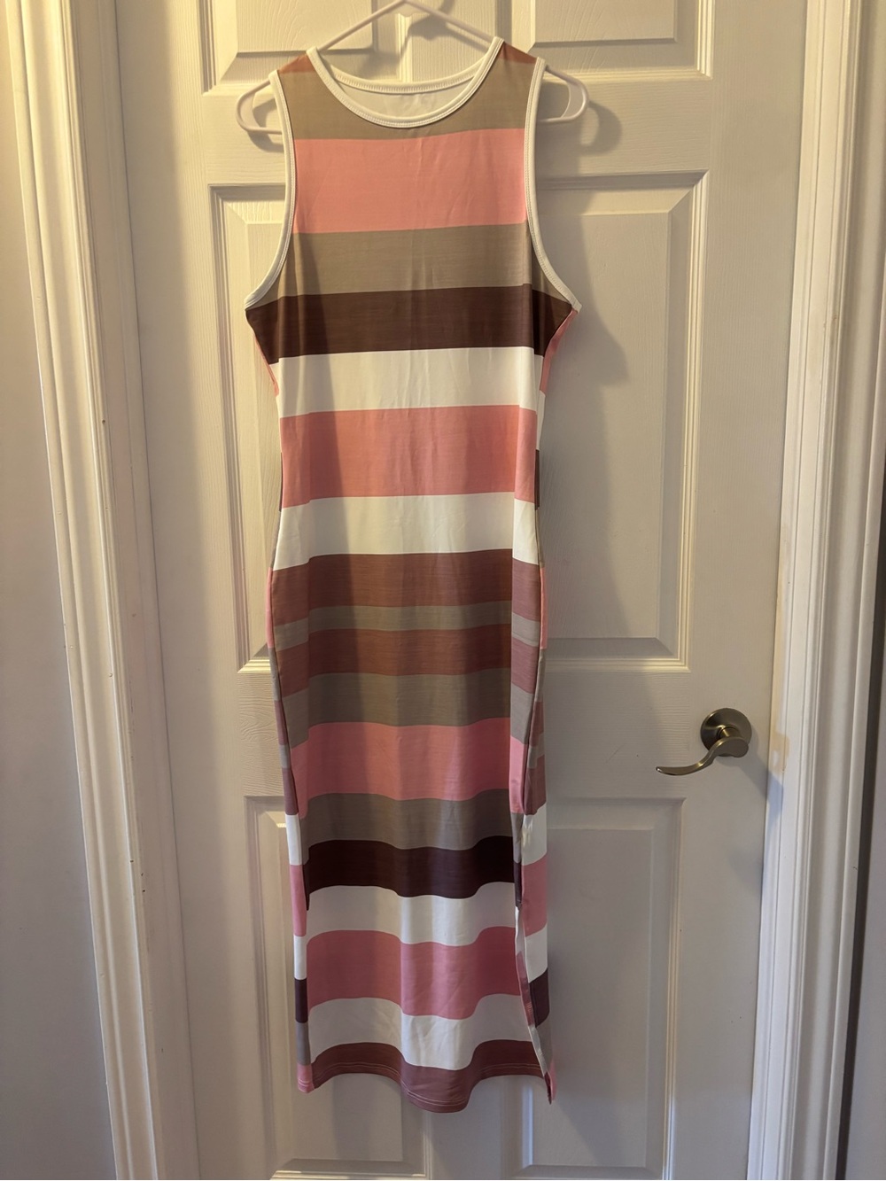 SHEIN Striped Sleeveless Maxi Dress in Pink, Brown and Cream
